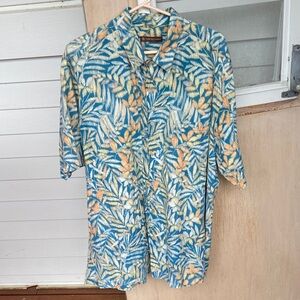 Tori Richard Blue and Orange Tropical Print Shirt